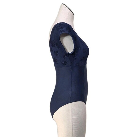 Body Wrappers VTG Embossed Floral Navy SS Dance Leotard Size Preteen Adult XS/S - Picture 5 of 16